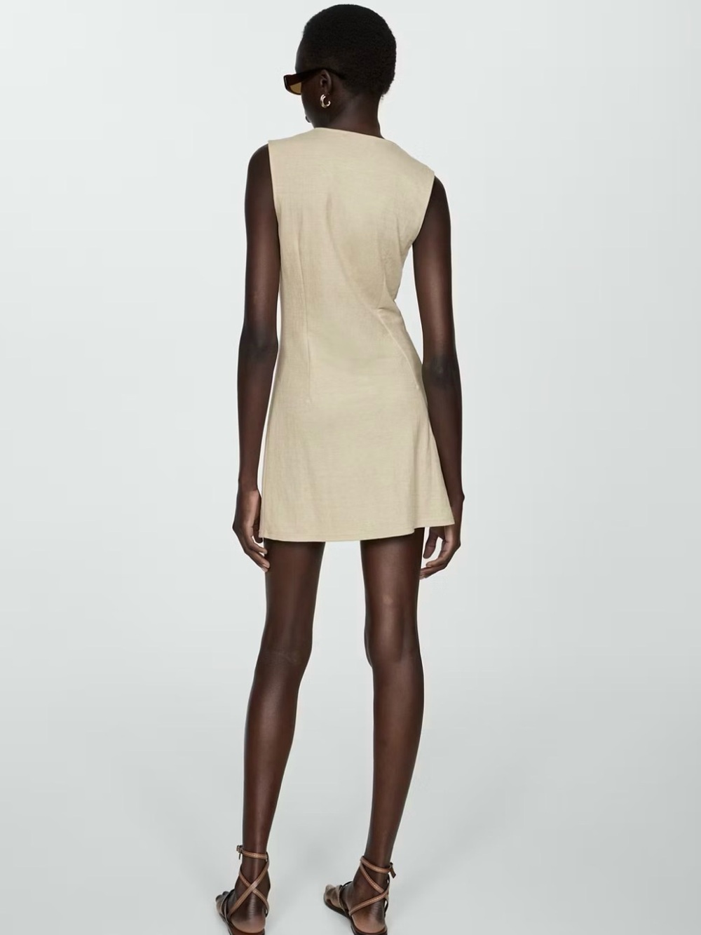 NWT Mango Mini Dress Button Up V-neck Sleeveless Tan /Oat Size S - Picture 4 of 11
